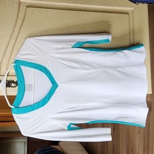 Small Lucky in Love 3/4 Sleeve White Teal Tennis Pickleball Top